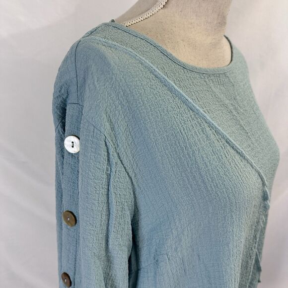 Ali Miles Top Womens PXL Boat Neck Top Tunic  Lagenlook Crinkle  Buttons - Picture 4 of 6